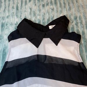 Black/white striped see-through sleeveless blouse